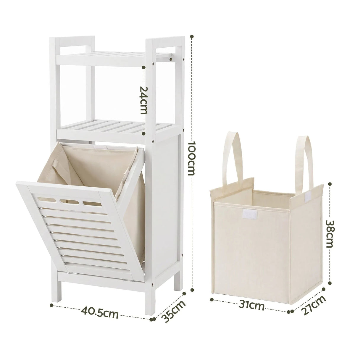 Artiss Bathroom Storage Cabinet Tilt Out Laundry Hamper Tall Organiser White - Image 4