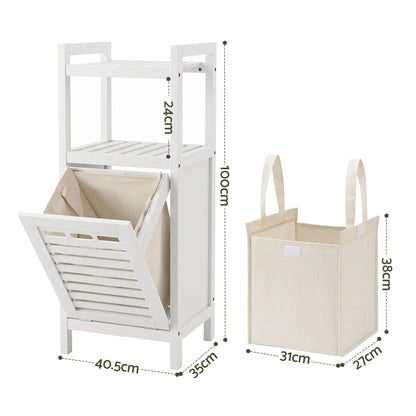 Artiss Bathroom Storage Cabinet Tilt Out Laundry Hamper Tall Organiser White - Image 4