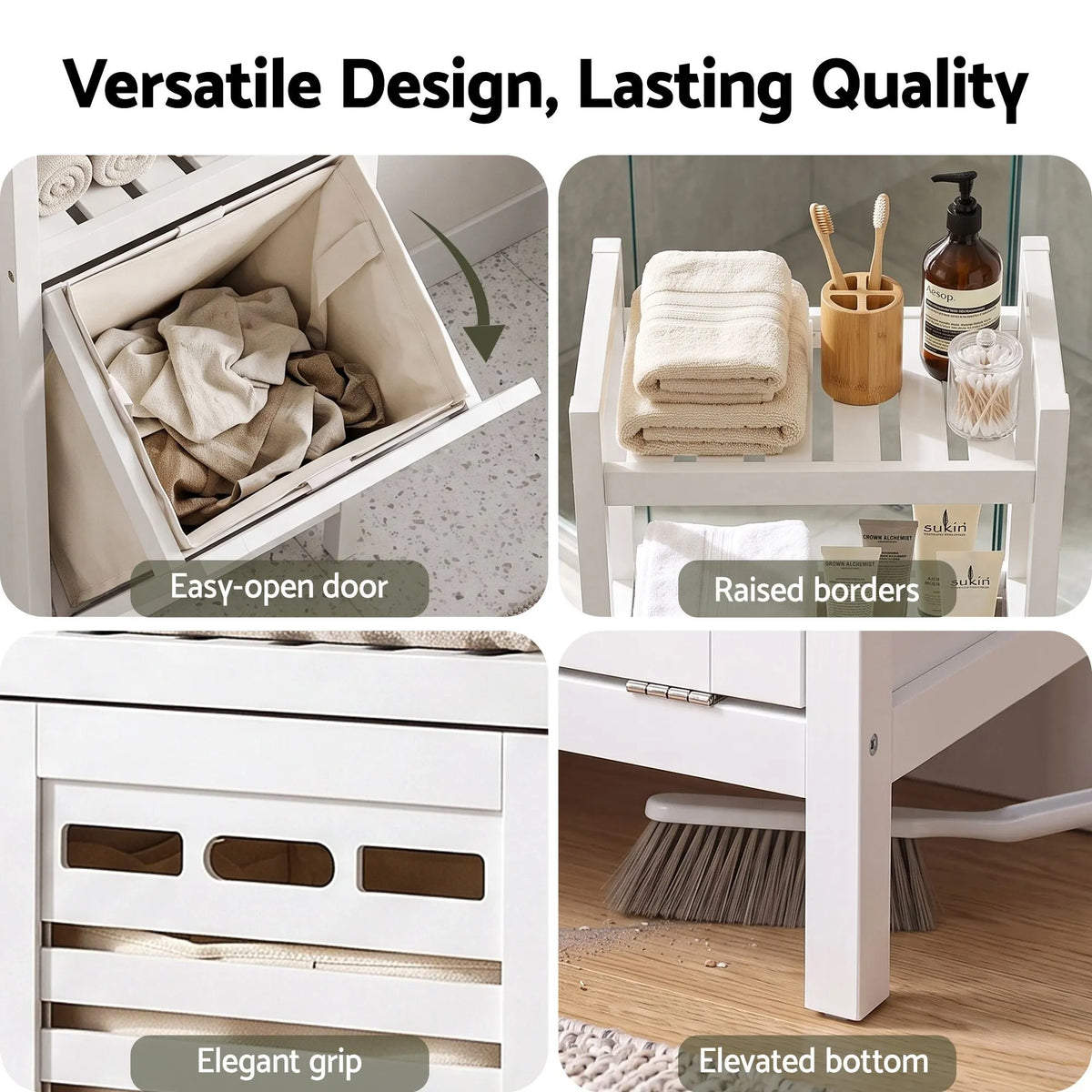 Artiss Bathroom Storage Cabinet Tilt Out Laundry Hamper Tall Organiser White - Image 9