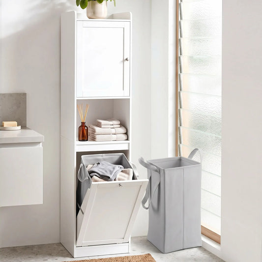 Artiss Tall Bathroom Storage Cabinet with Tilt Out Laundry Hamper White 170cm