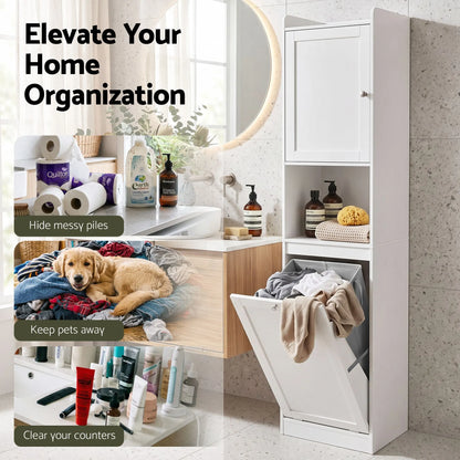 Artiss Tall Bathroom Storage Cabinet with Tilt Out Laundry Hamper White 170cm - Image 6