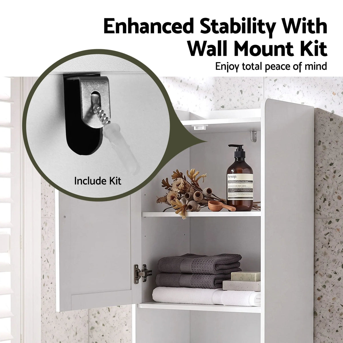 Artiss Tall Bathroom Storage Cabinet with Tilt Out Laundry Hamper White 170cm - Image 9