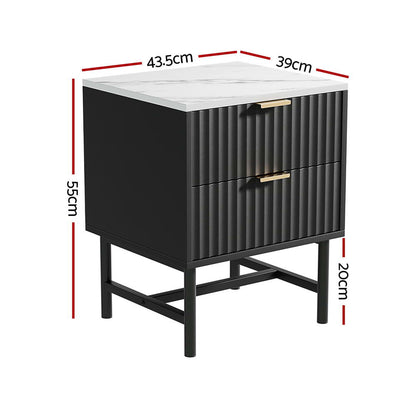 Artiss 2x Bedside Table 2 Drawers - Black - Image 2