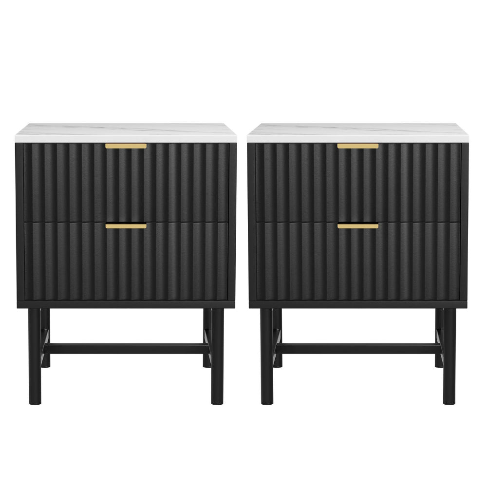 Artiss 2x Bedside Table 2 Drawers - Black - Image 3