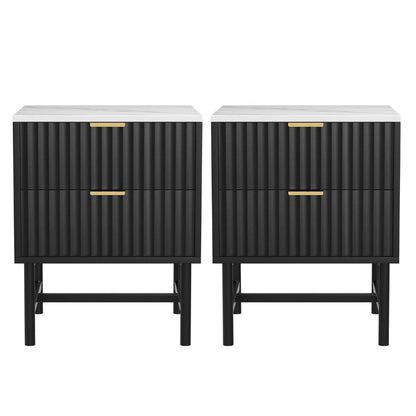 Artiss 2x Bedside Table 2 Drawers - Black - Image 3