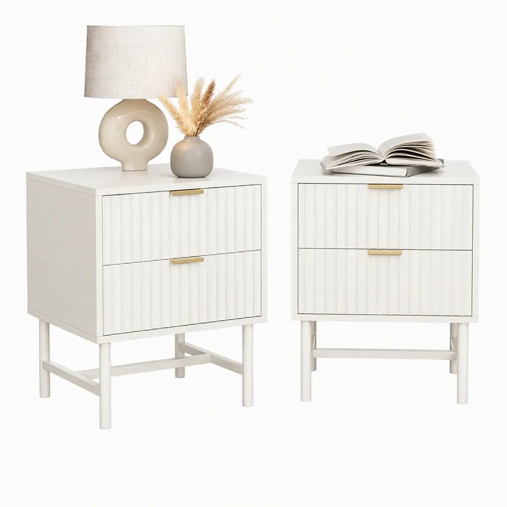 Artiss 2X Bedside Table White Nightstand 2 Drawers - Image 2
