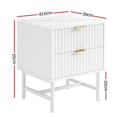 Artiss 2X Bedside Table White Nightstand 2 Drawers - Image 3