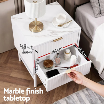 Artiss 2X Bedside Table White Nightstand 2 Drawers - Image 5