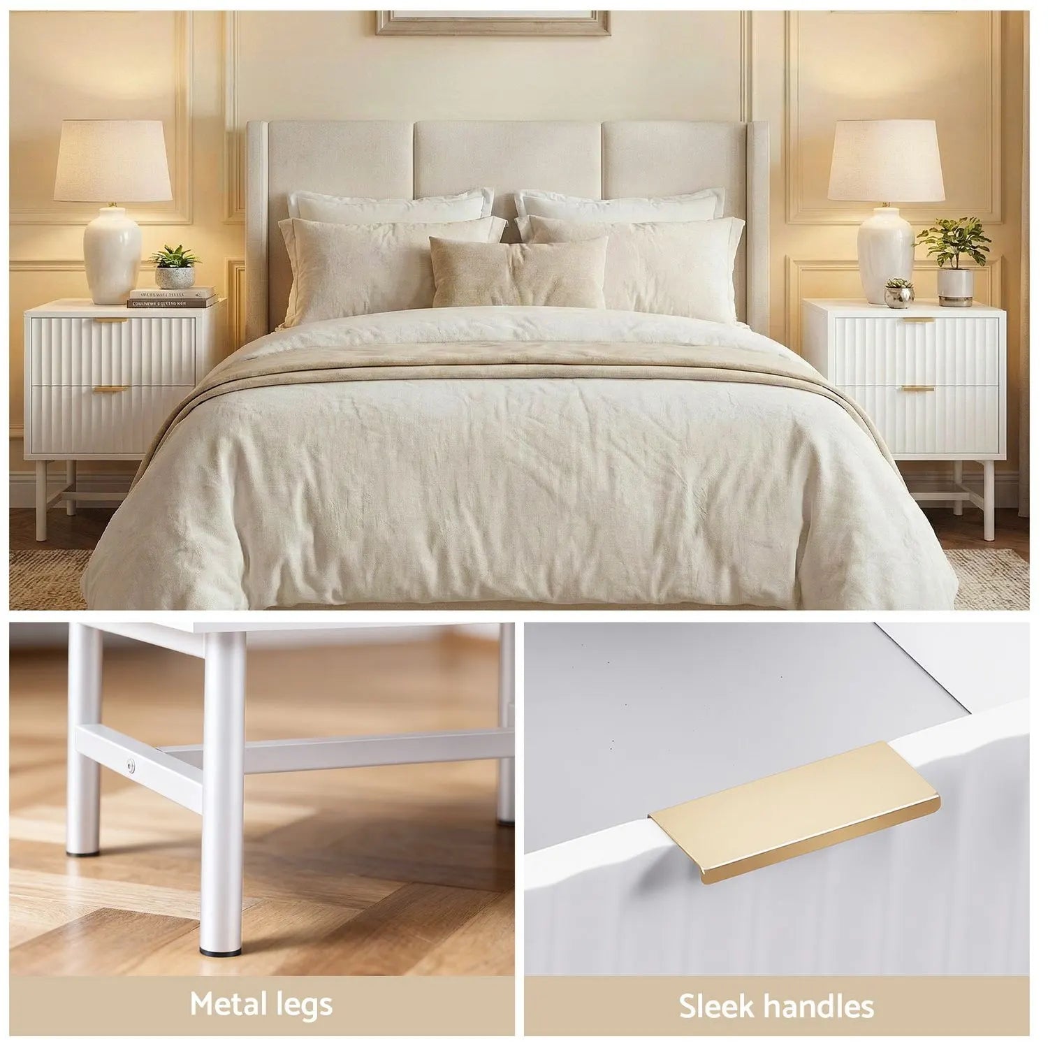 Artiss 2X Bedside Table White Nightstand 2 Drawers - Image 6