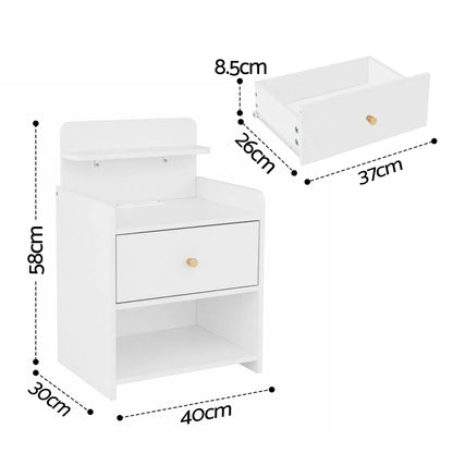 Artiss Bedside Table Drawer Charging Station White - Image 3