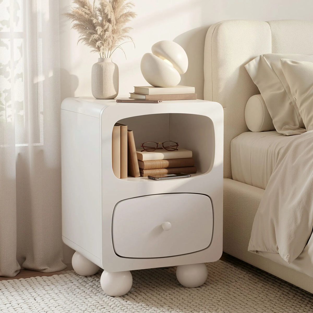 Artiss Bedside Table Storage Drawer Shelf Pine Wood Legs White
