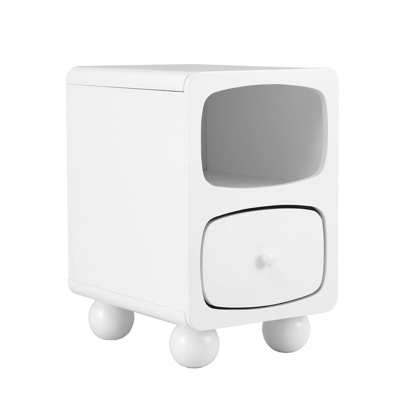 Artiss Bedside Table Storage Drawer Shelf Pine Wood Legs White - Image 2