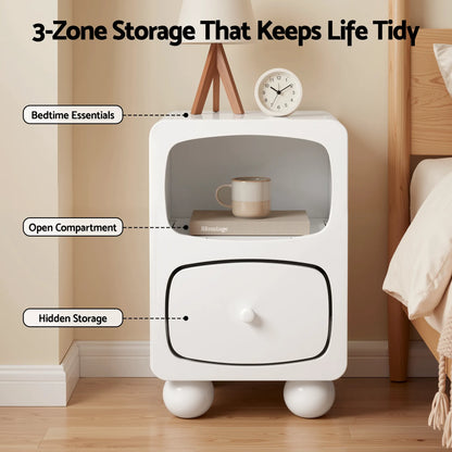 Artiss Bedside Table Storage Drawer Shelf Pine Wood Legs White - Image 5