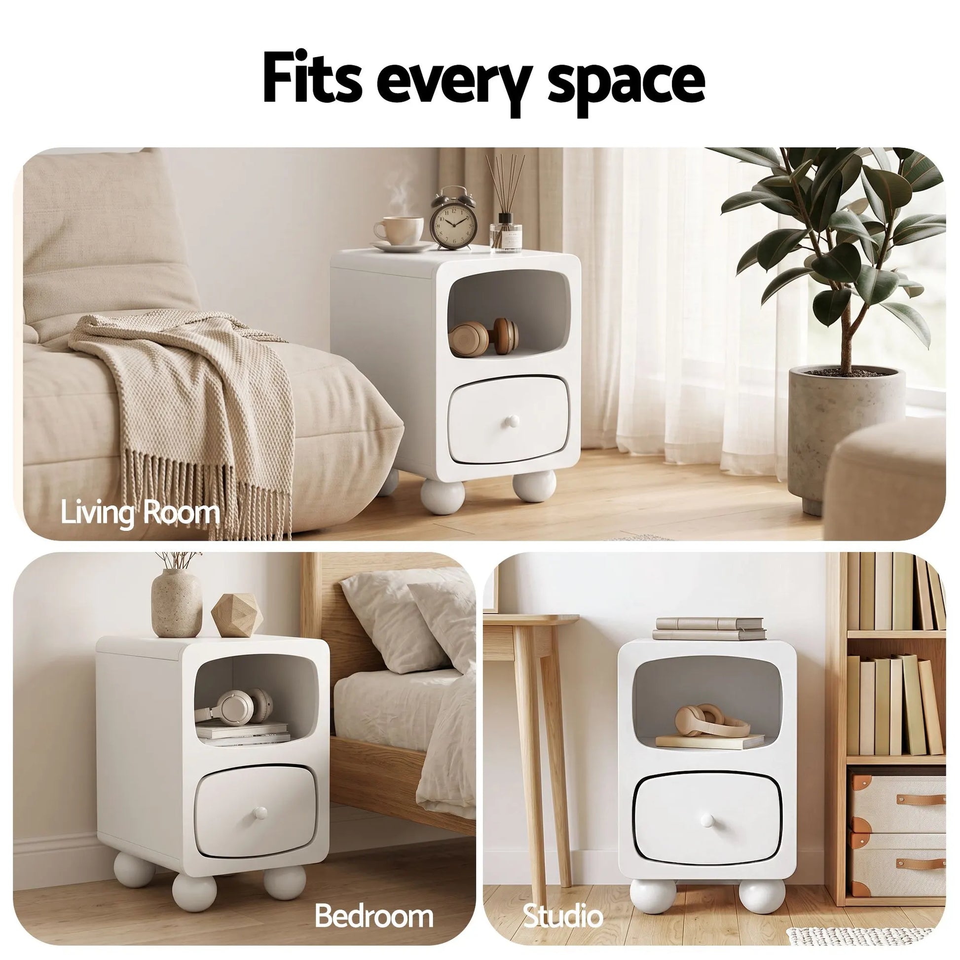 Artiss Bedside Table Storage Drawer Shelf Pine Wood Legs White - Image 8