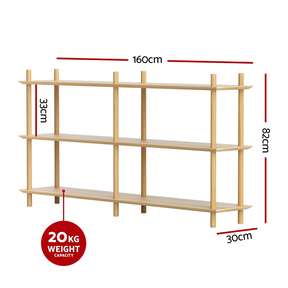 Artiss Bookshelf 3 Tiers Bookcase Display Shelves Wooden Storage Stand Rack Pine - Image 3