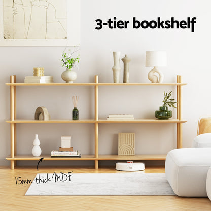 Artiss Bookshelf 3 Tiers Bookcase Display Shelves Wooden Storage Stand Rack Pine - Image 5
