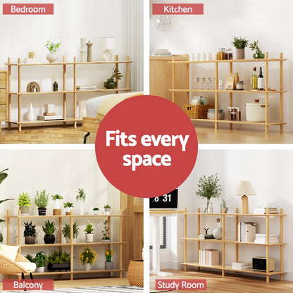 Artiss Bookshelf 3 Tiers Bookcase Display Shelves Wooden Storage Stand Rack Pine - Image 6