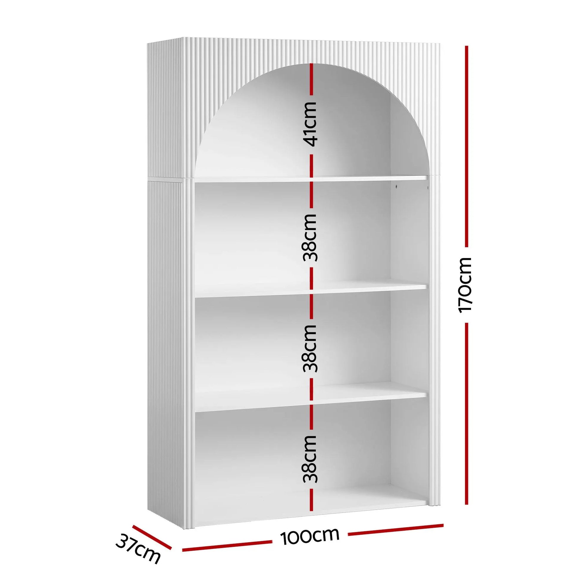 Artiss 4 Tier Bookshelf Arched Fluted Storage Display Cabinet Unit White - Image 3