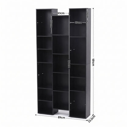 Artiss Bookshelf Display Shelves CD DVD Storage Rack Tall Bookcase Black - Image 4