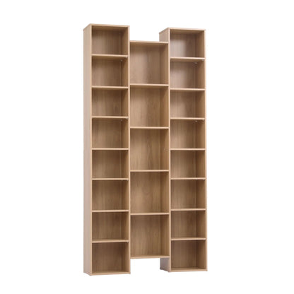 Artiss Bookshelf Display Shelves CD DVD Storage Rack Tall Bookcase Oak - Image 2