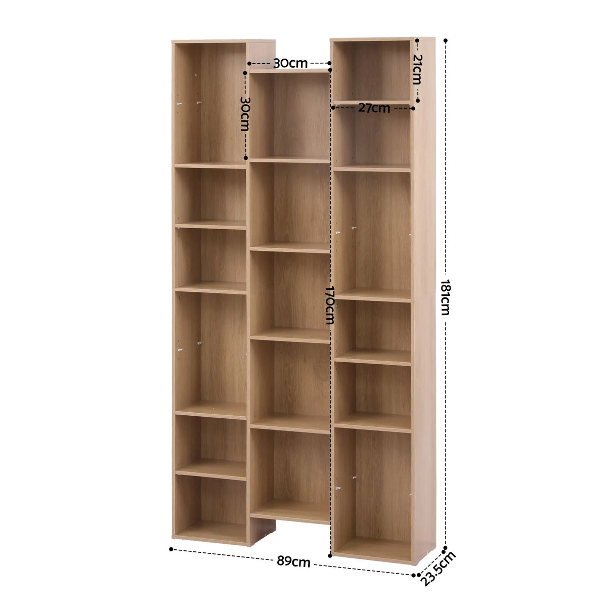 Artiss Bookshelf Display Shelves CD DVD Storage Rack Tall Bookcase Oak - Image 4