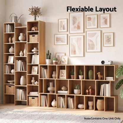 Artiss Bookshelf Display Shelves CD DVD Storage Rack Tall Bookcase Oak - Image 8