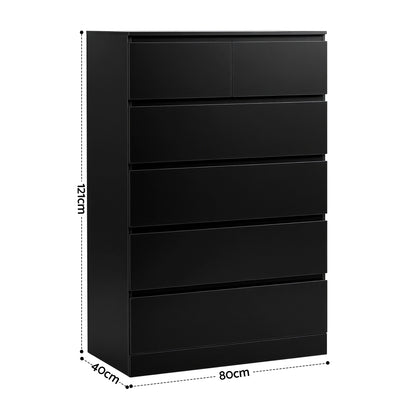 Artiss 6 Chest of Drawers Tallboy PEPE Black - Image 3