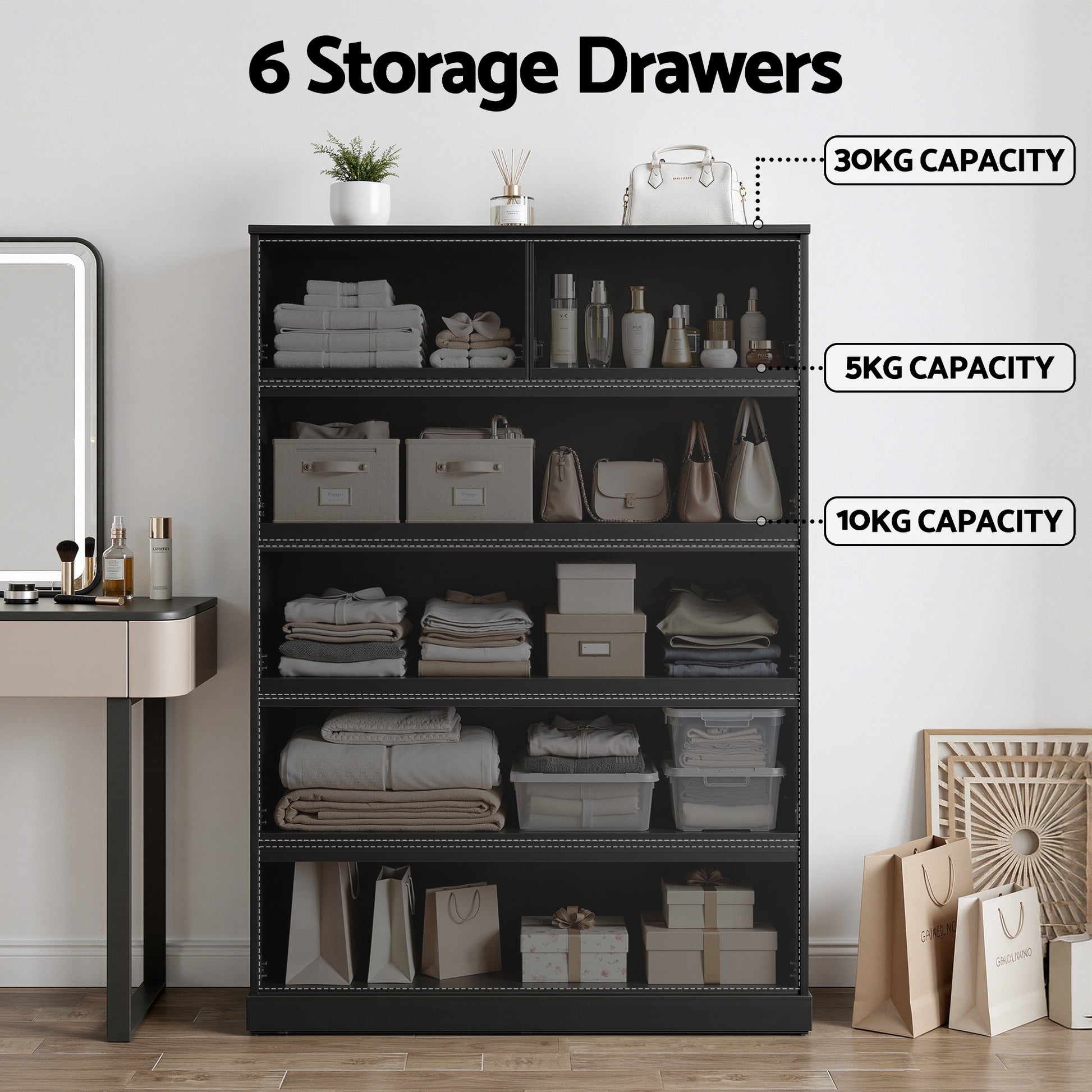 Artiss 6 Chest of Drawers Tallboy PEPE Black - Image 5