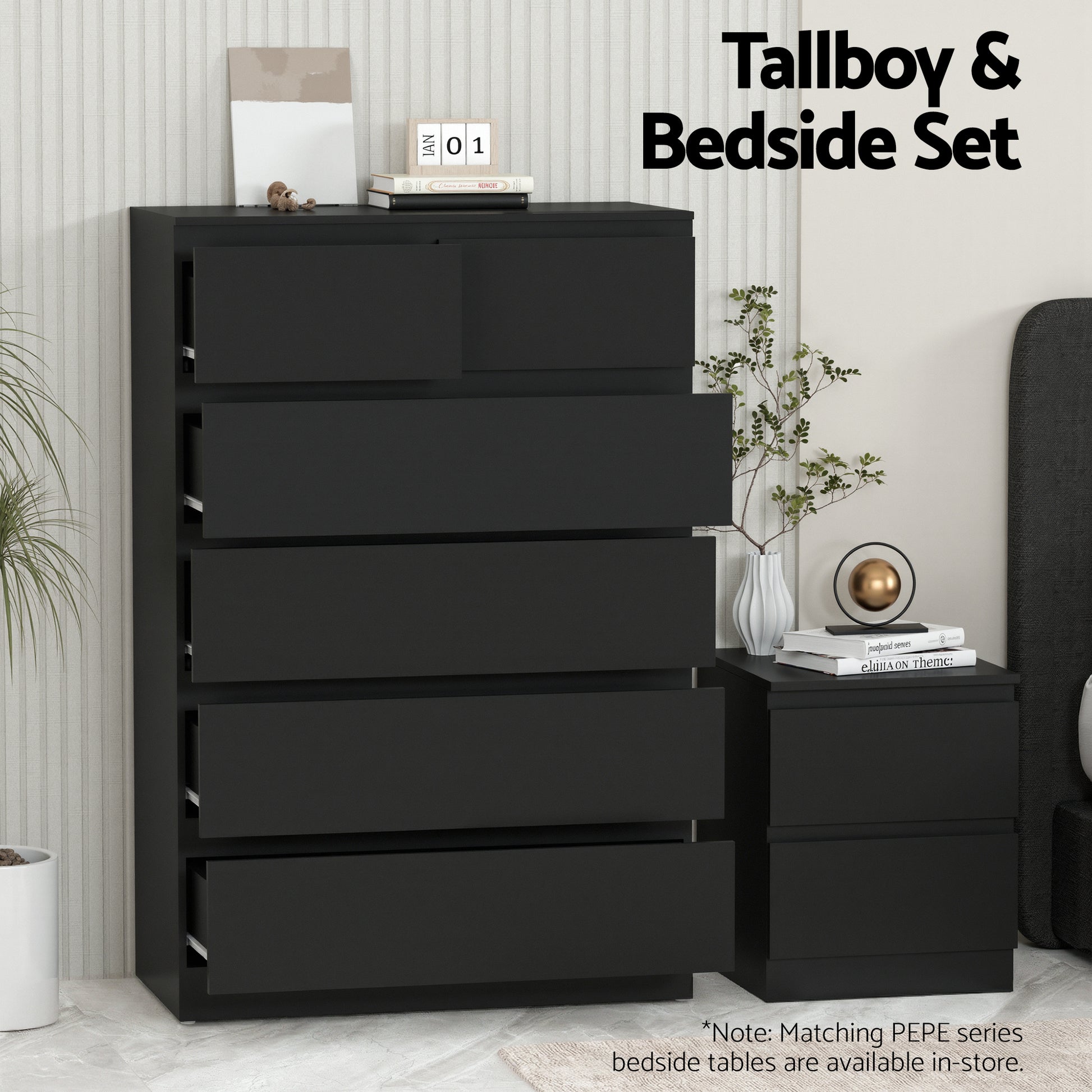 Artiss 6 Chest of Drawers Tallboy PEPE Black - Image 6