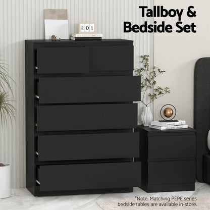 Artiss 6 Chest of Drawers Tallboy PEPE Black - Image 6