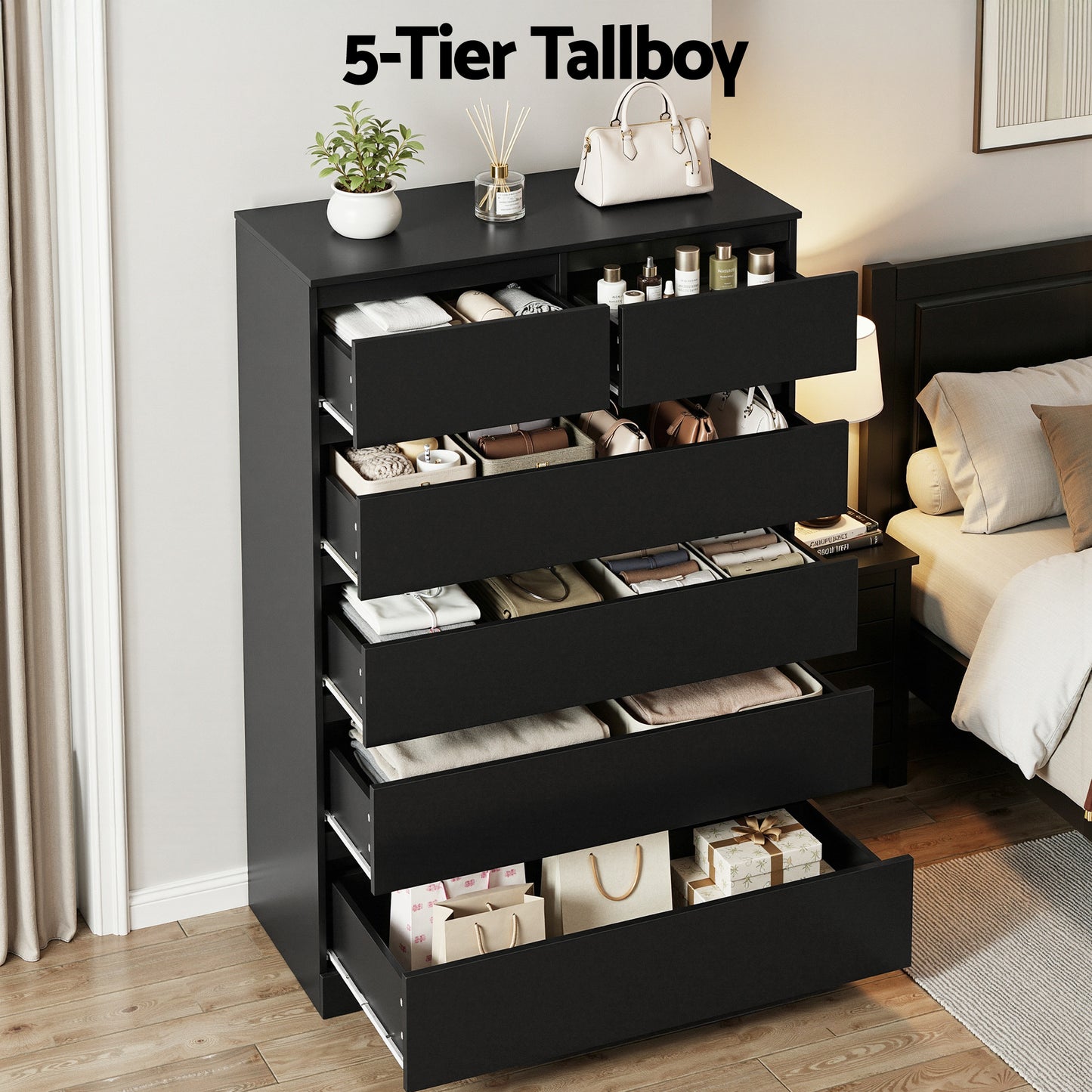 Artiss 6 Chest of Drawers Tallboy PEPE Black - Image 7