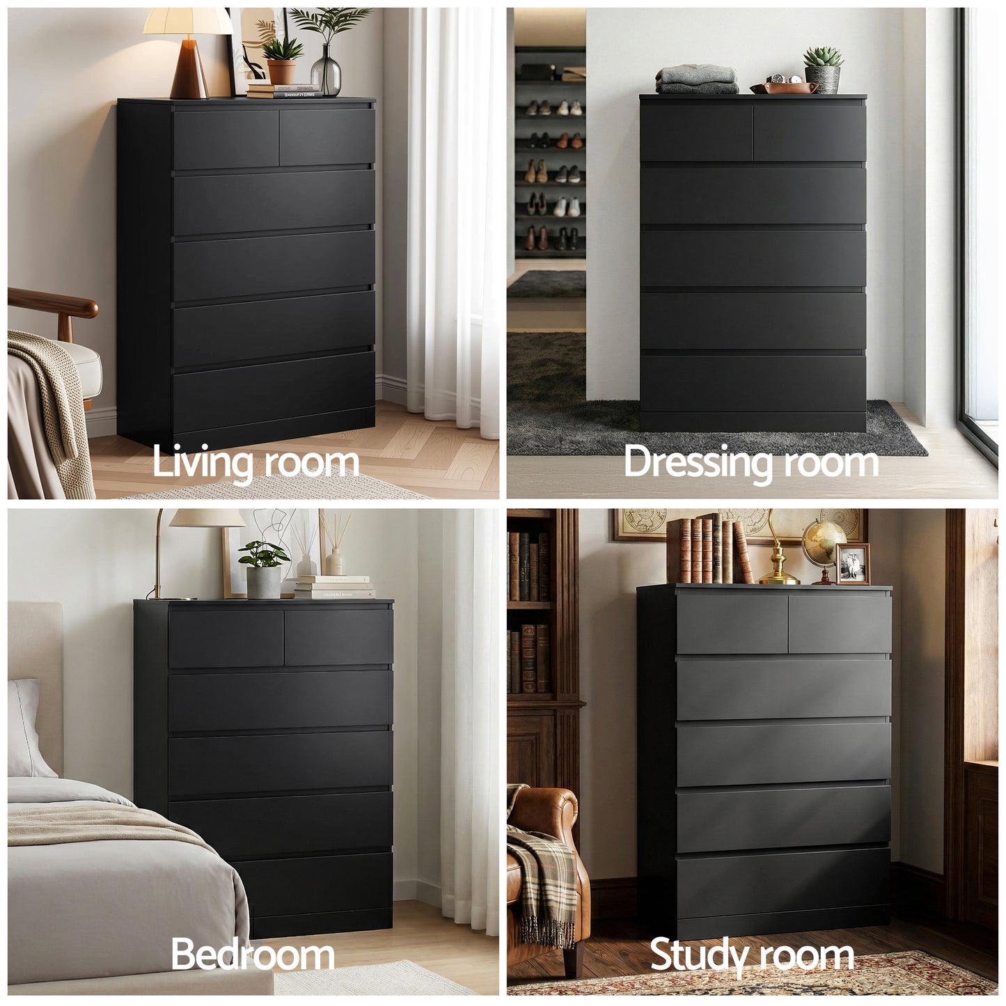 Artiss 6 Chest of Drawers Tallboy PEPE Black - Image 9