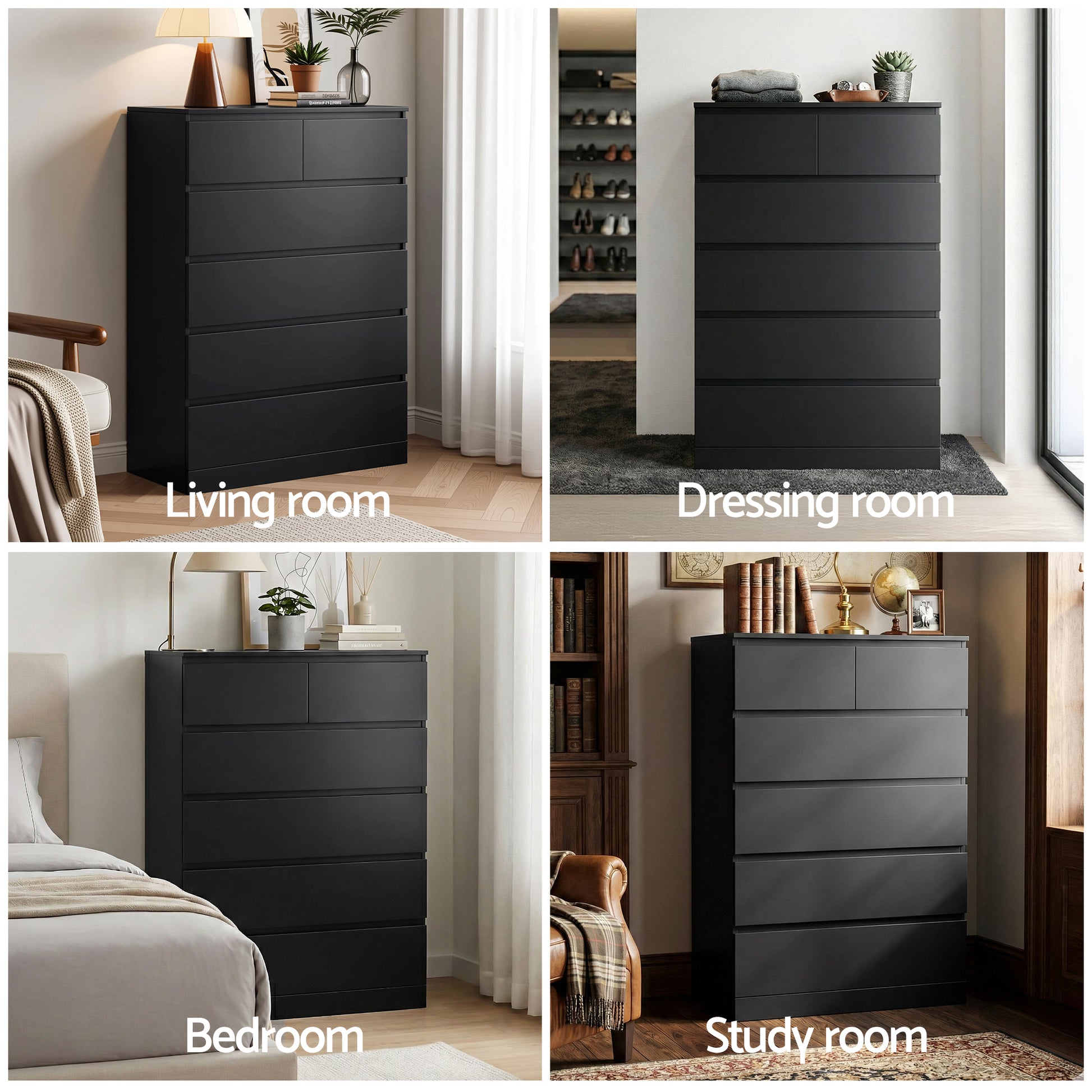Artiss 6 Chest of Drawers Tallboy PEPE Black - Image 9