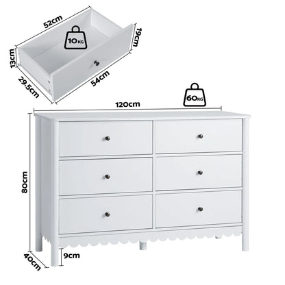 Artiss 6 Chest of Drawers Dresser Lowboy Curved Edge Scalloped White Bedroom - Image 4