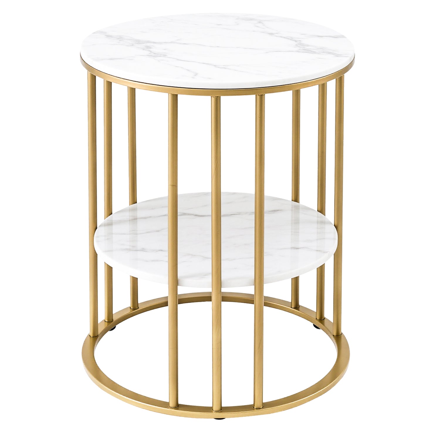 Artiss Coffee Table 2-Tier Round Marble Effect White&Gold - Image 2