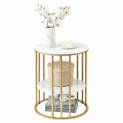 Artiss Coffee Table 2-Tier Round Marble Effect White&Gold - Image 7