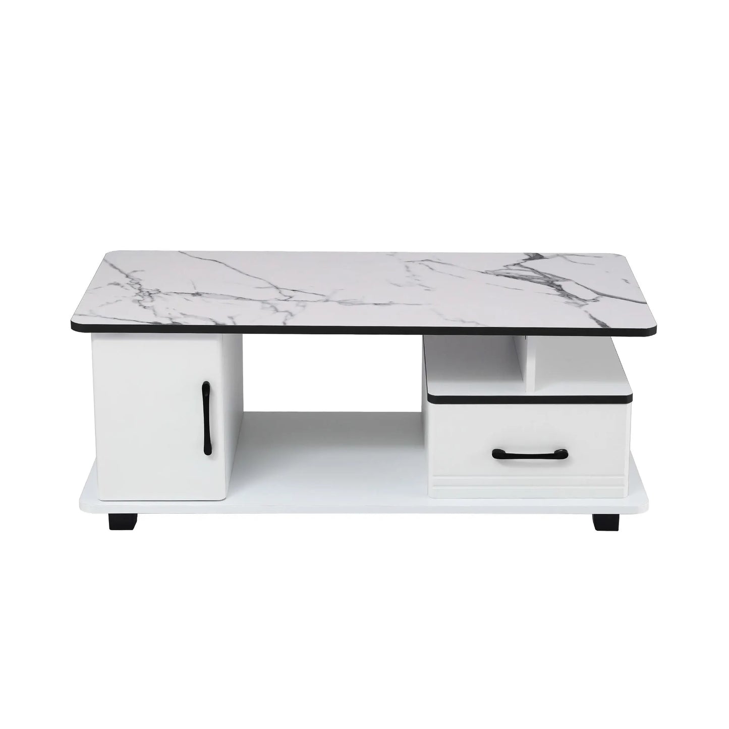 Artiss Coffee Table Marble Finish Center Table with Storage Drawer Cabinet Wood White - Image 3