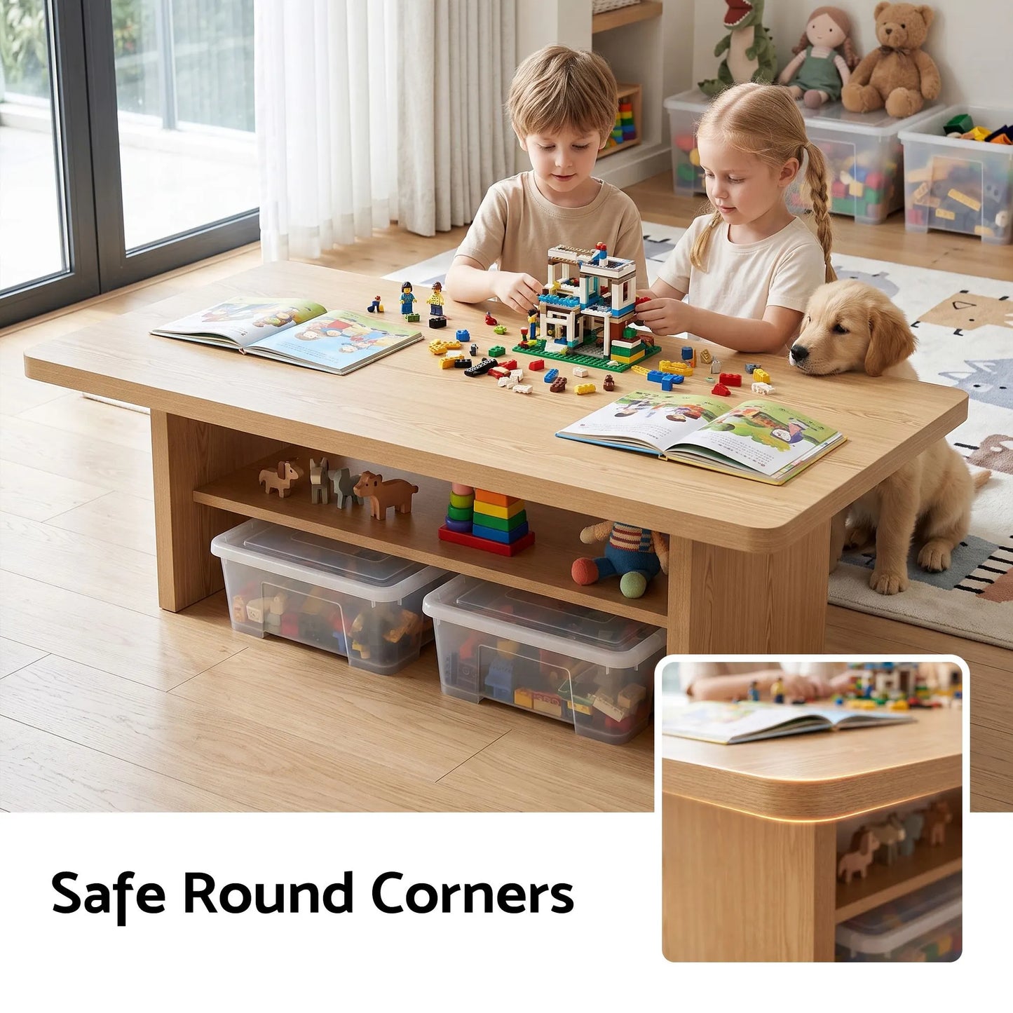 Artiss Coffee Table 110cm Center Table with 2-Tier Open Storage Shelf Wood - Image 5