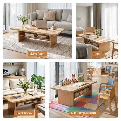 Artiss Coffee Table 110cm Center Table with 2-Tier Open Storage Shelf Wood - Image 8