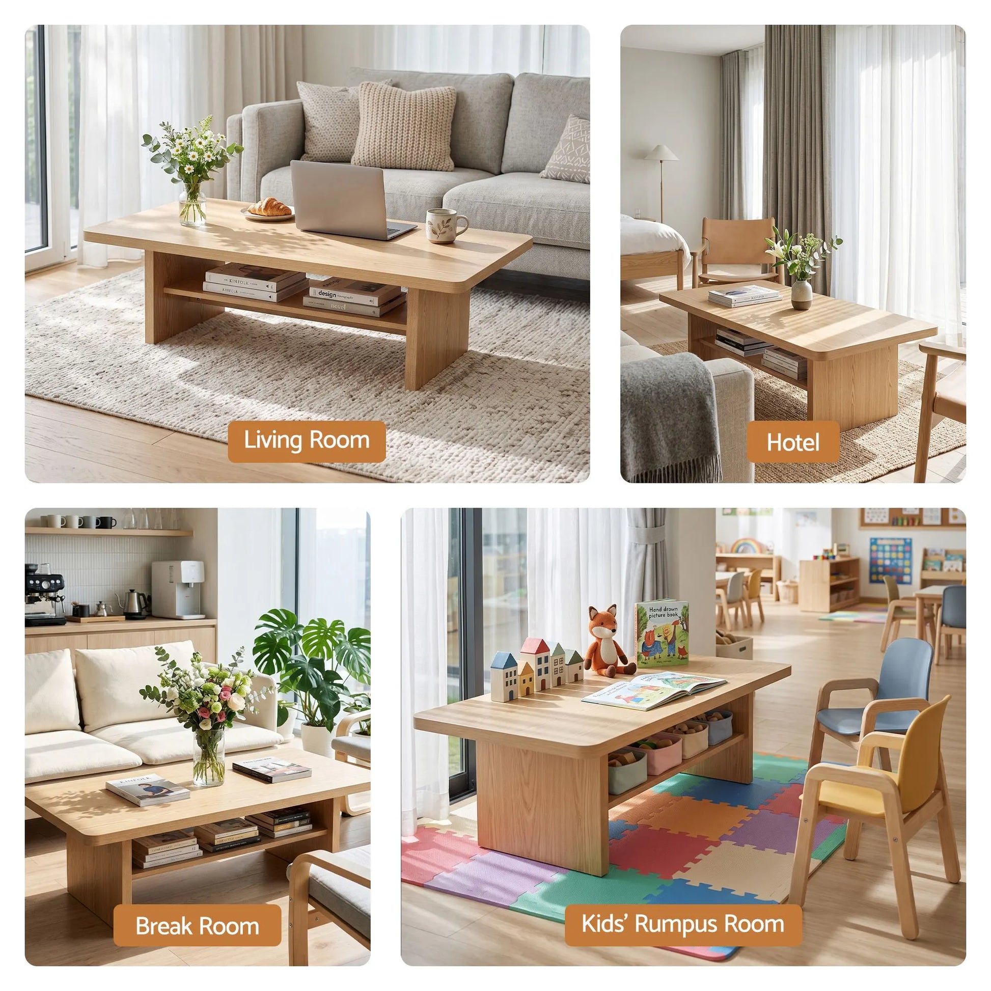 Artiss Coffee Table 110cm Center Table with 2-Tier Open Storage Shelf Wood - Image 9