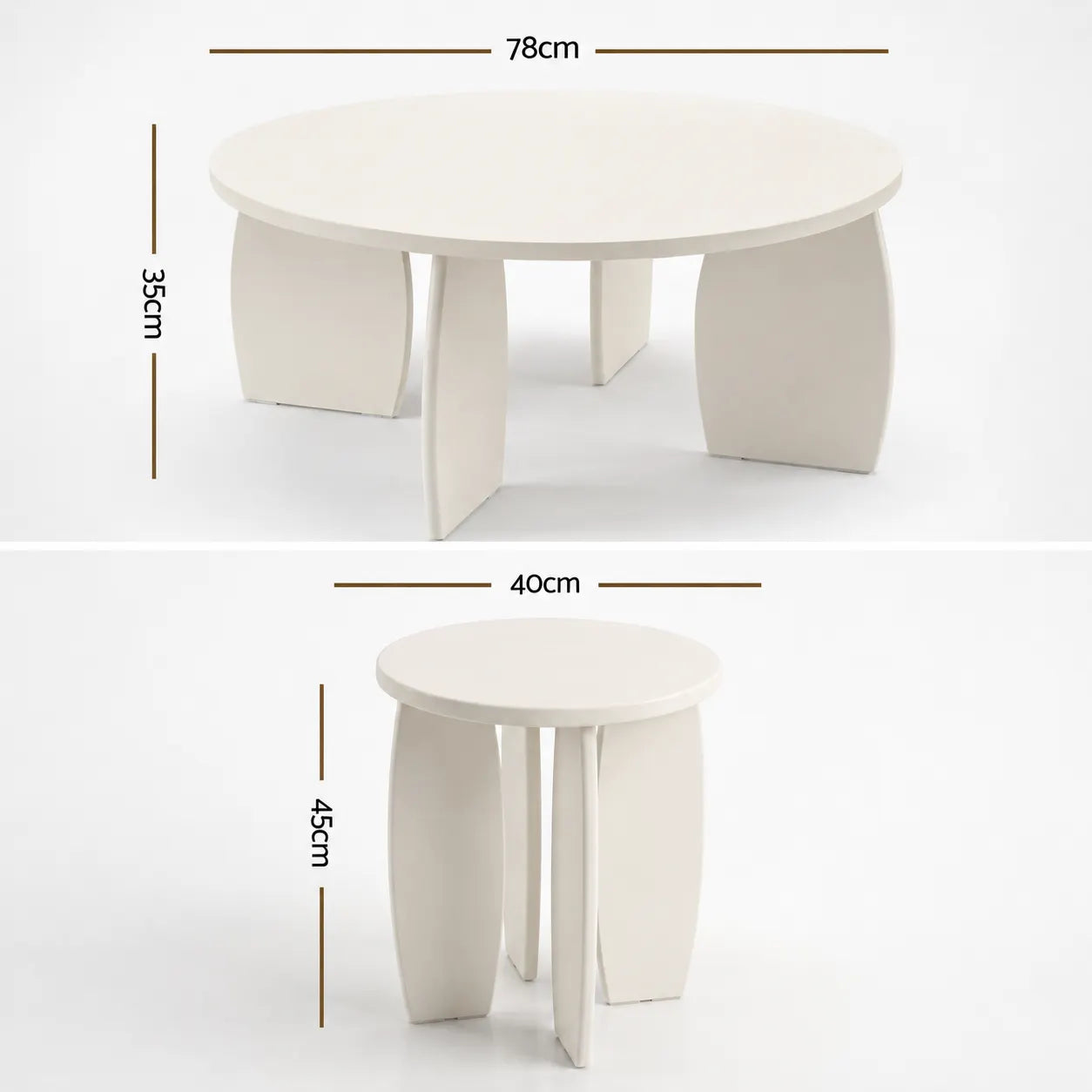 Artiss Coffee Table Set of 2 High Gloss Round Side Bedside Table Wood Living Room Cream - Image 2
