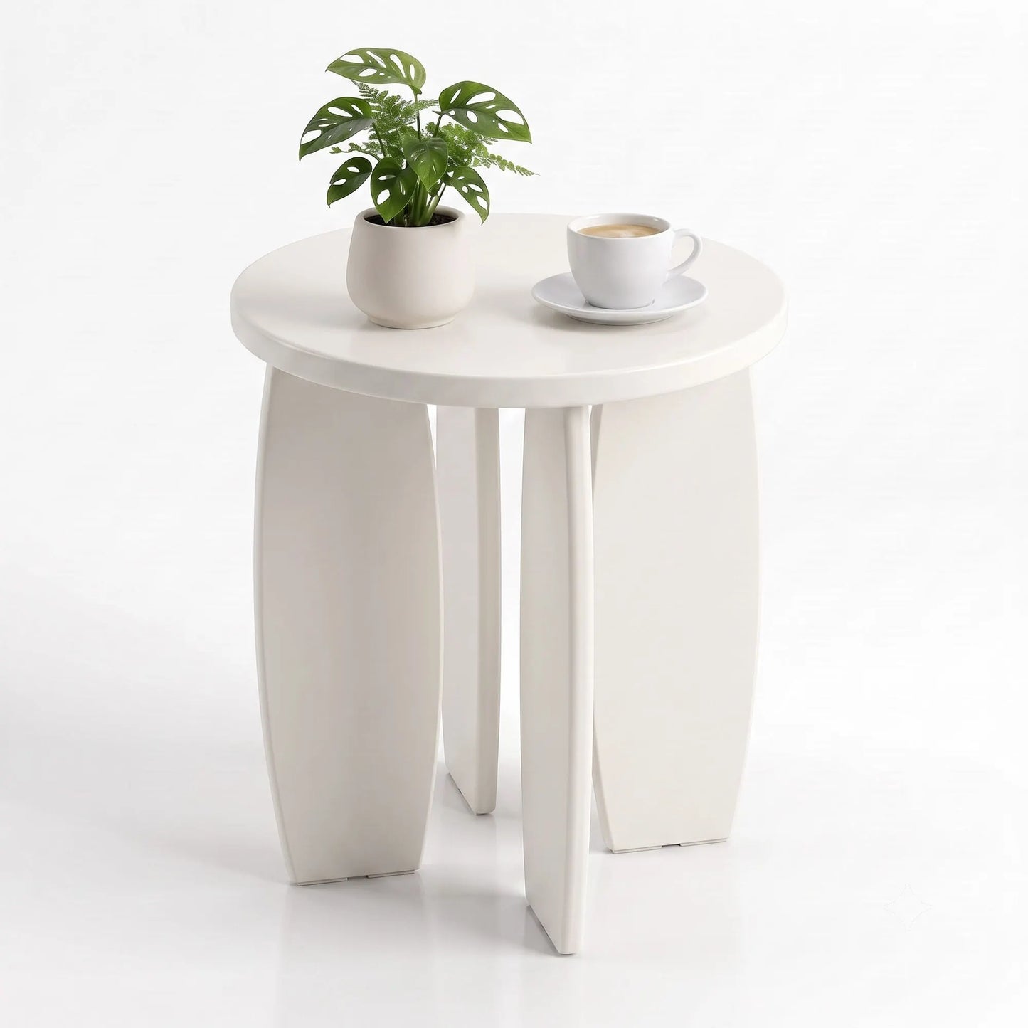 Artiss Coffee Table Set of 2 High Gloss Round Side Bedside Table Wood Living Room Cream - Image 3