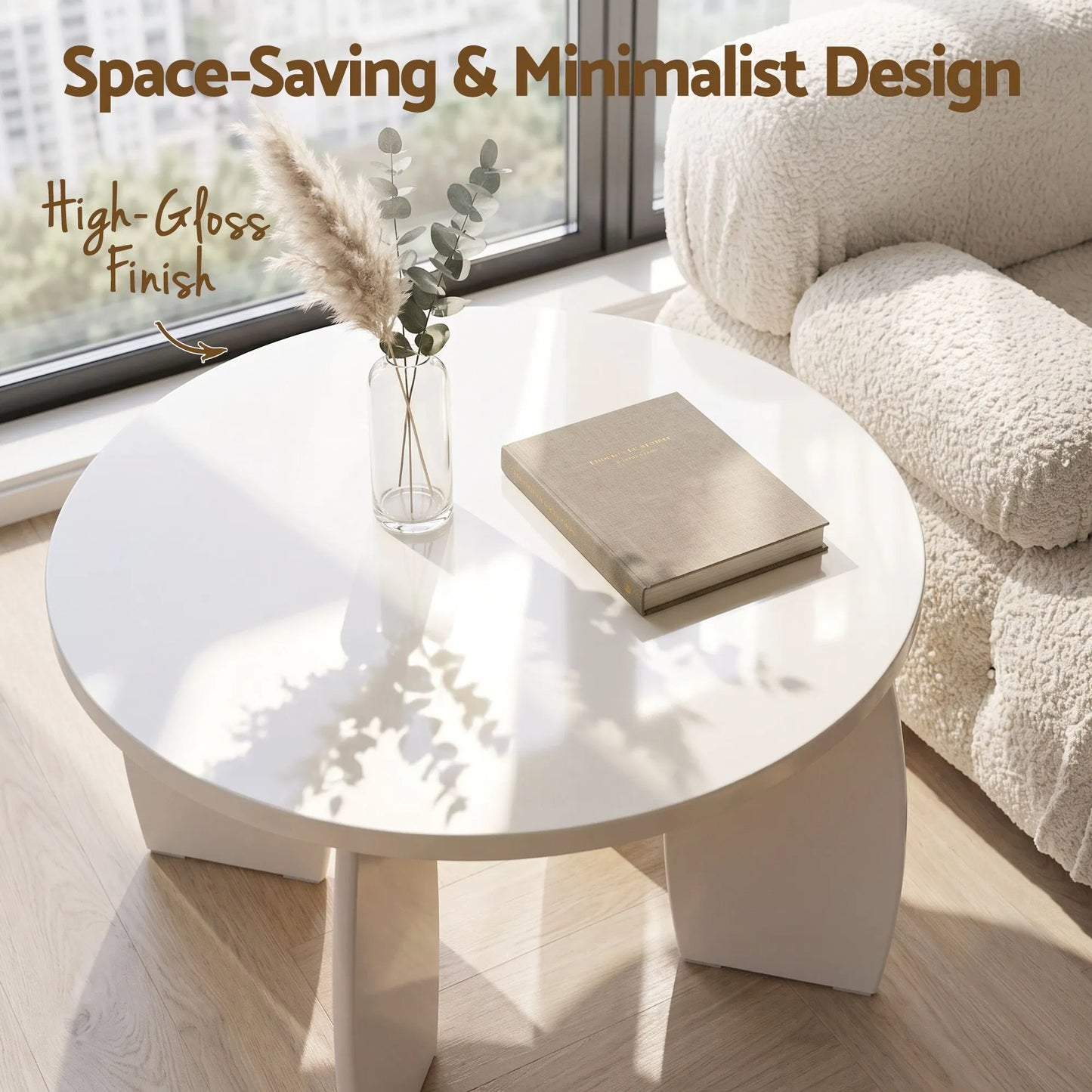 Artiss Coffee Table Set of 2 High Gloss Round Side Bedside Table Wood Living Room Cream - Image 4