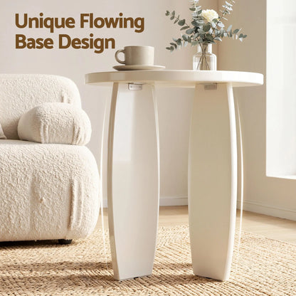 Artiss Coffee Table Set of 2 High Gloss Round Side Bedside Table Wood Living Room Cream - Image 5