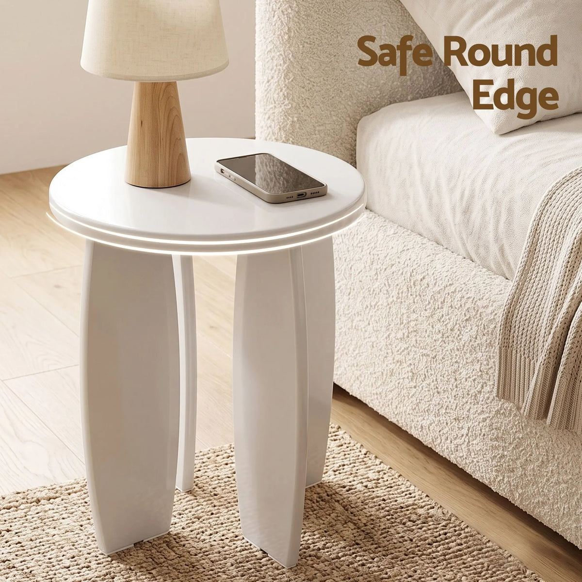 Artiss Round End Table High-Gloss Small Coffee Table Side Bedside Nightstand 40x45cm Cream white - Image 7