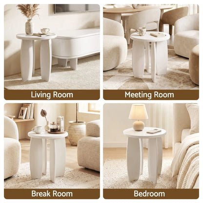 Artiss Round End Table High-Gloss Small Coffee Table Side Bedside Nightstand 40x45cm Cream white - Image 9