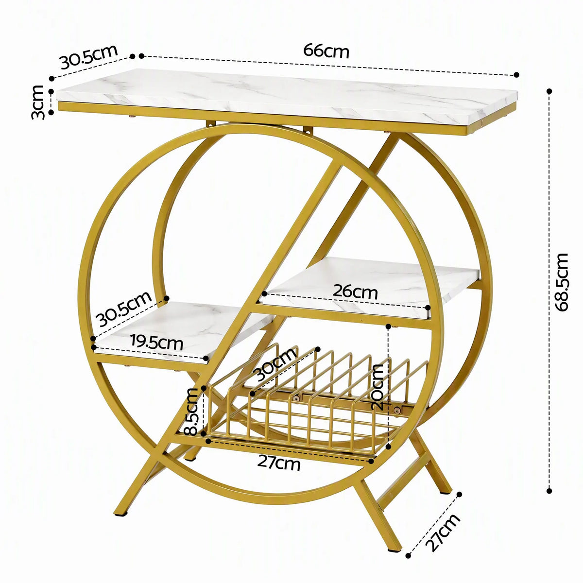 Artiss Side Table Marble Finish Coffee Table Nightstand Storage Shelf White&Gold - Image 4