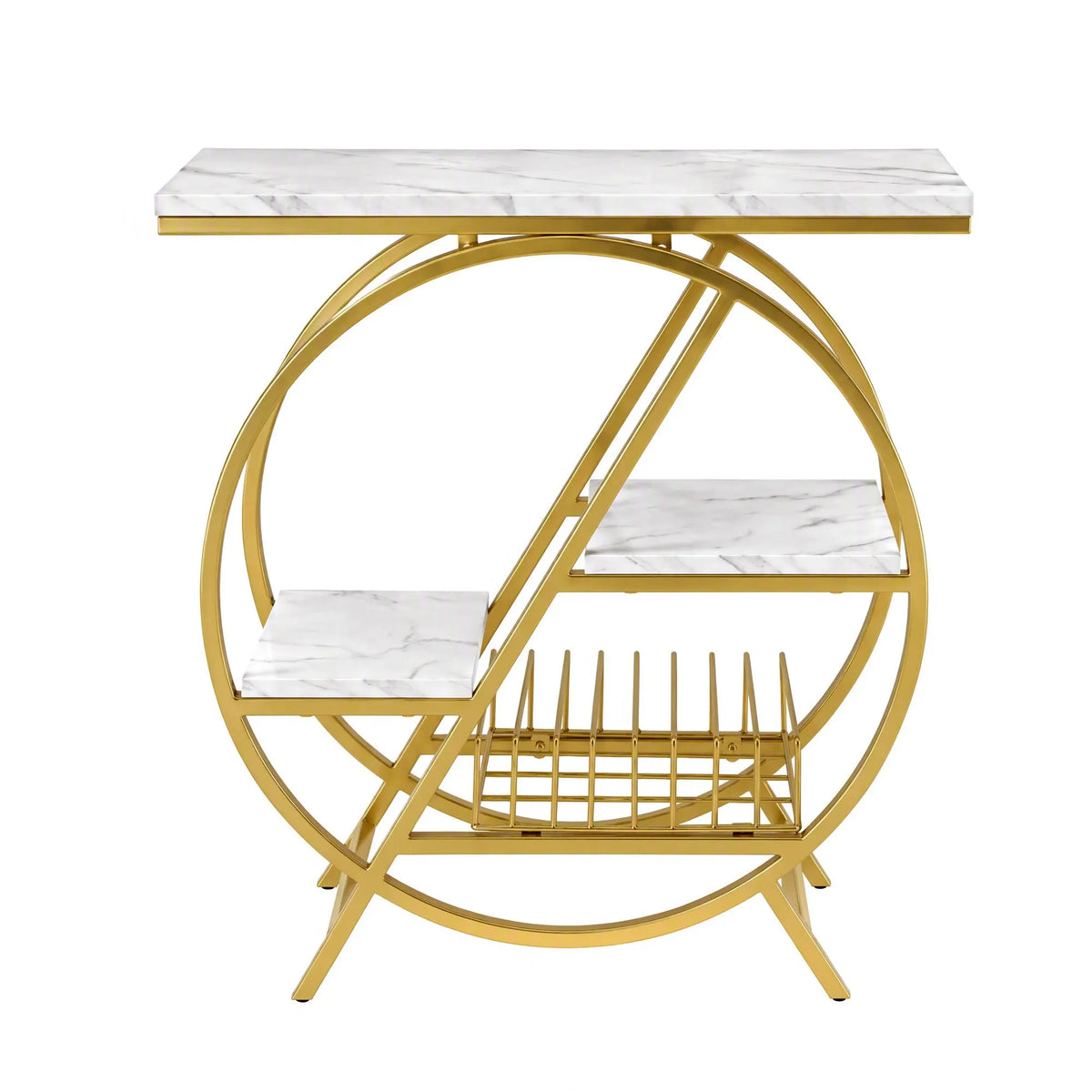 Artiss Side Table Marble Finish Coffee Table Nightstand Storage Shelf White&Gold - Image 5