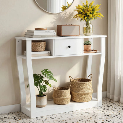 Artiss Console Table Entryway Hallway Sofa Side Table Drawer Shelf 100CM White