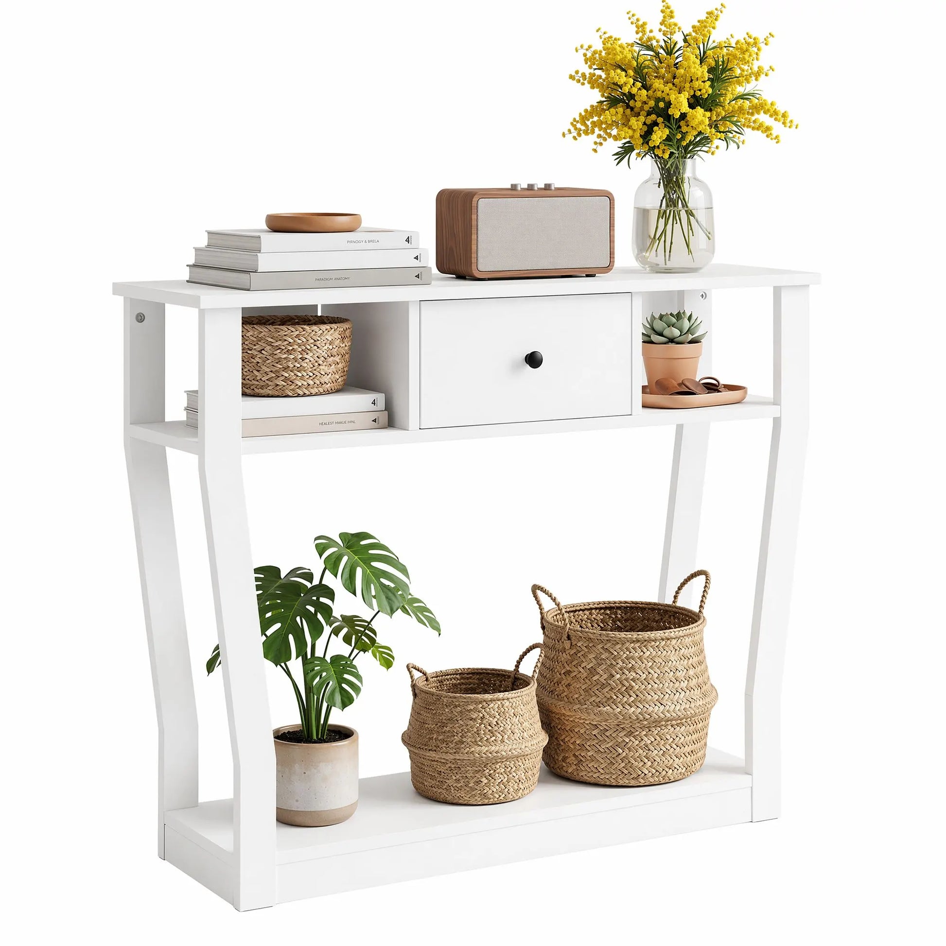 Artiss Console Table Entryway Hallway Sofa Side Table Drawer Shelf 100CM White - Image 2